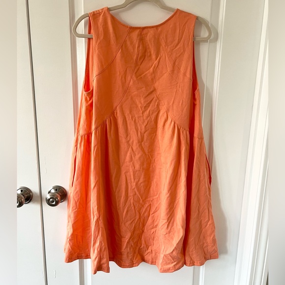 Orange Summer Sleeveless Mini Dress Casual Loose V Neck Sundress with Pockets - Picture 3 of 6